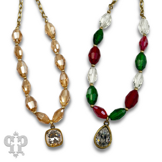 Faceted oval bead necklace with a crystal from Swarovski®- LC