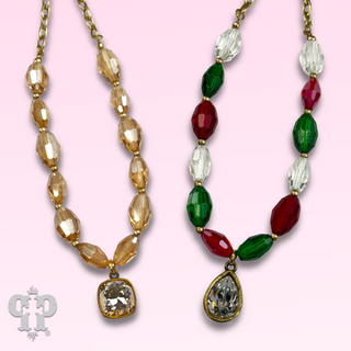 Faceted oval bead necklace with Austrian crystal