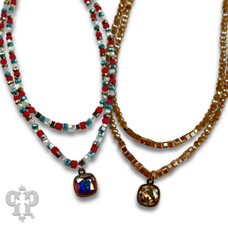 Two strand mixed bead necklace with Austrian crystal