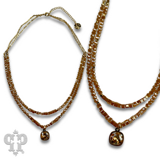 Two strand mixed bead necklace with Austrian crystal