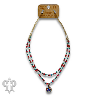 Two strand mixed bead necklace with Austrian crystal