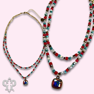 Two strand mixed bead necklace with Austrian crystal - LC