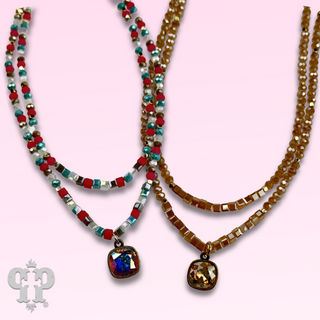 Two strand mixed bead necklace with Austrian crystal