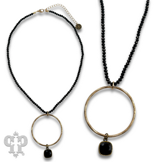 Faceted bead and circle pendant necklace with Austrian crystal