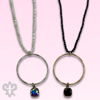Faceted bead and circle pendant necklace with Austrian crystal