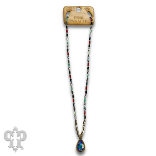 Rice bead necklace with teardrop Austrian crystal - LC