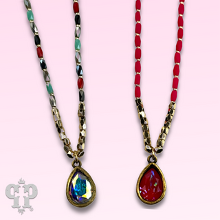 Rice bead necklace with teardrop Austrian crystal