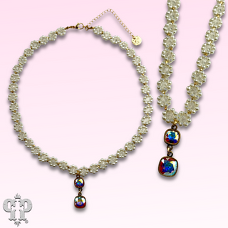 Bead woven flower necklace with Austrian crystal
