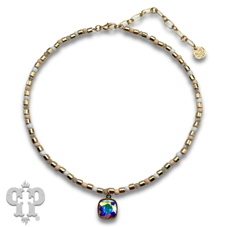 Bead choker necklace with Austrian crystal pendant