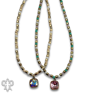 Bead choker necklace with Austrian crystal pendant