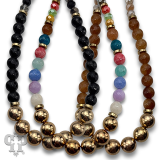 Faceted stone round bead necklace