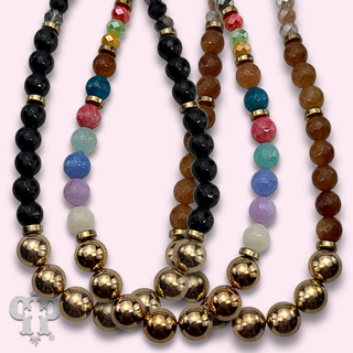Faceted stone round bead necklace