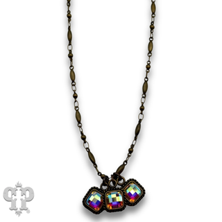 Fine chain and checkerboard cut rhinestone charm necklace