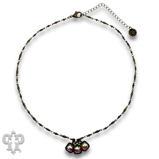 Fine chain and checkerboard cut rhinestone charm necklace