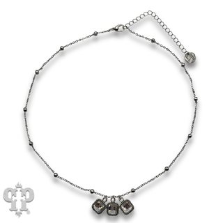 Fine chain and checkerboard cut rhinestone charm necklace