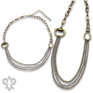 Multi-chain equestrian horse bit charm necklace