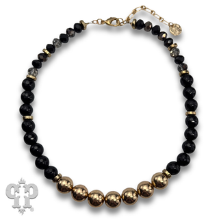 Faceted stone round bead necklace