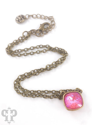 Austrian square crystal chain necklace, 12mm