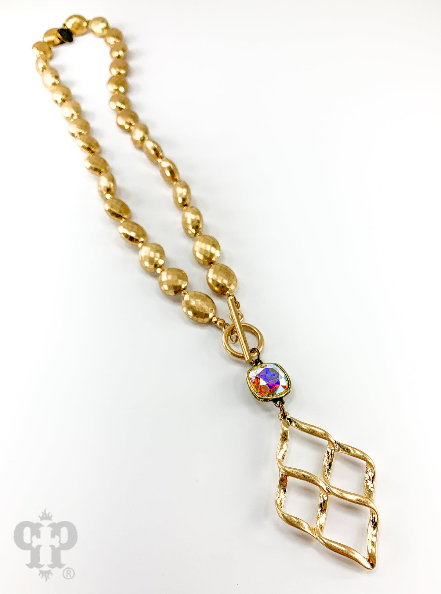 Woven teardrop necklace with Austrian crystal
