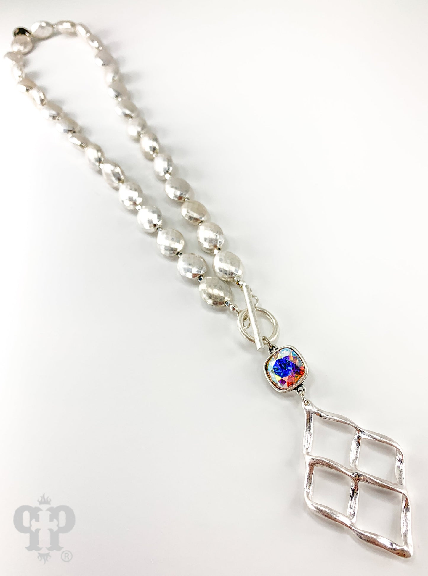 Woven teardrop necklace with Austrian crystal