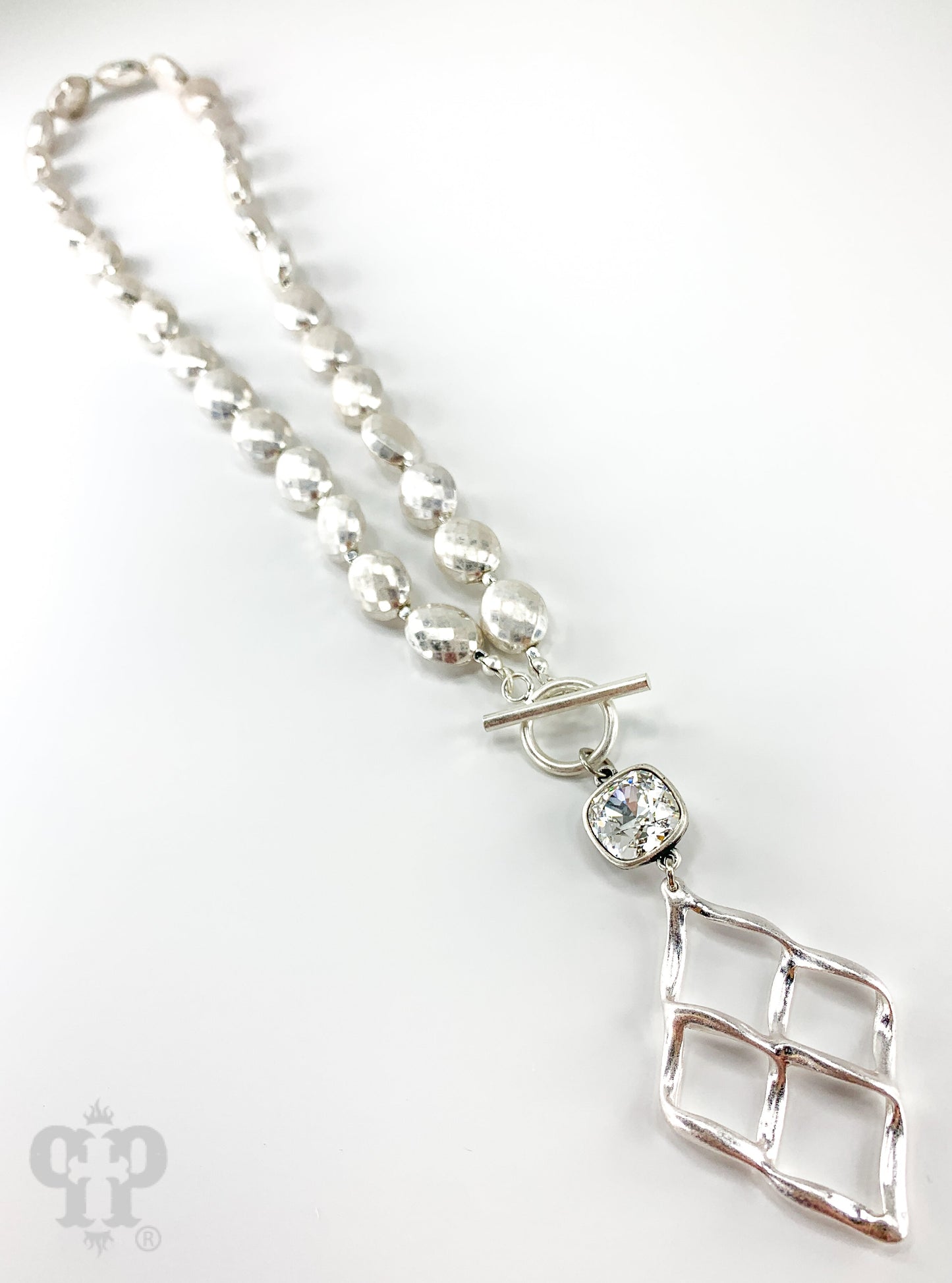 Woven teardrop necklace with Austrian crystal
