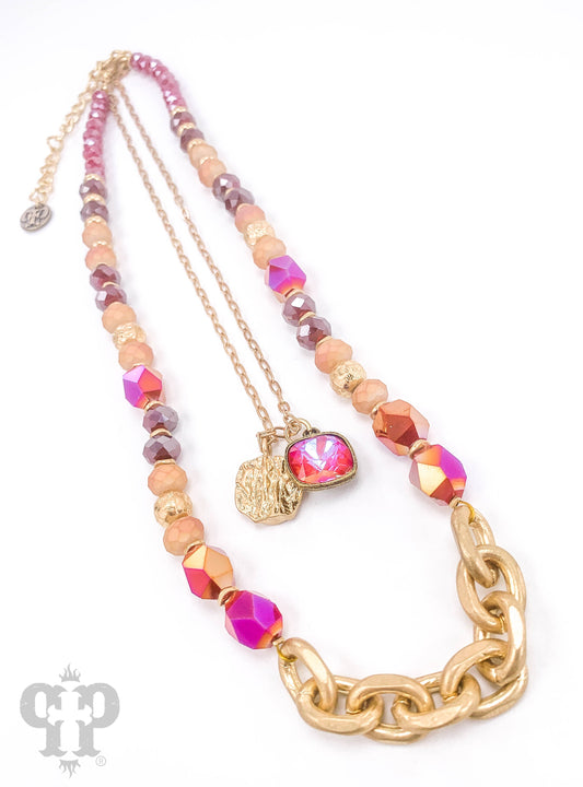 Double strand bead necklace with Austrian crystal