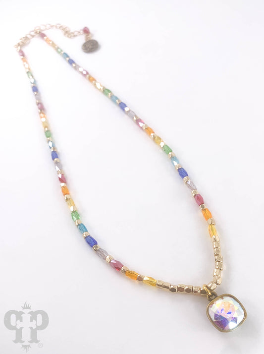 Rice bead necklace with Austrian crystal