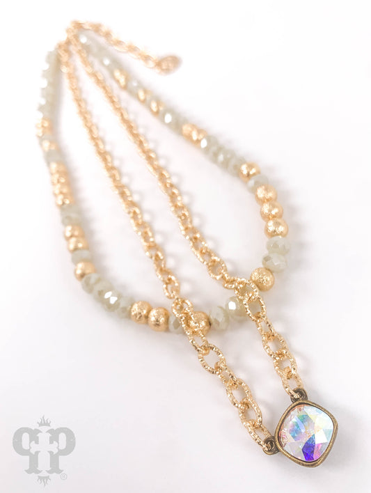 Bead and chain layered necklace, Austrian crystal