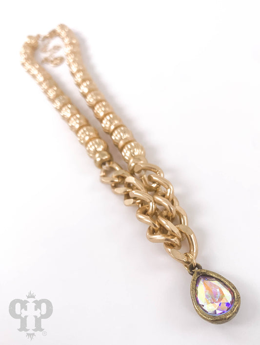 Fluted bead and chain necklace, Austrian crystal