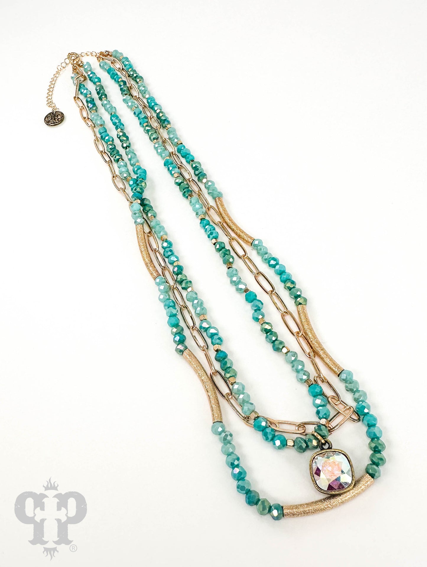 Triple strand bead necklace with Austrian crystal