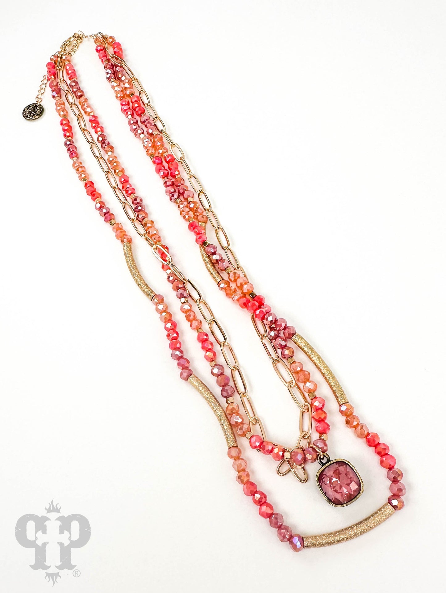 Triple strand bead necklace with Austrian crystal