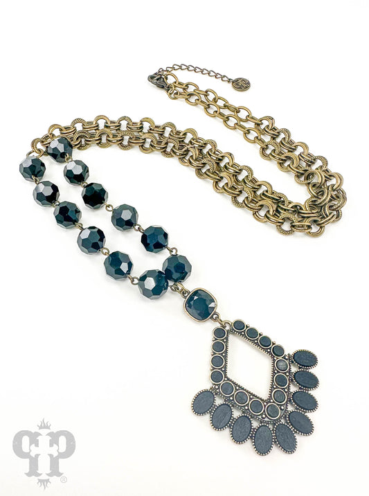 Bead and chain chandelier pendant necklace, Austrian crystal