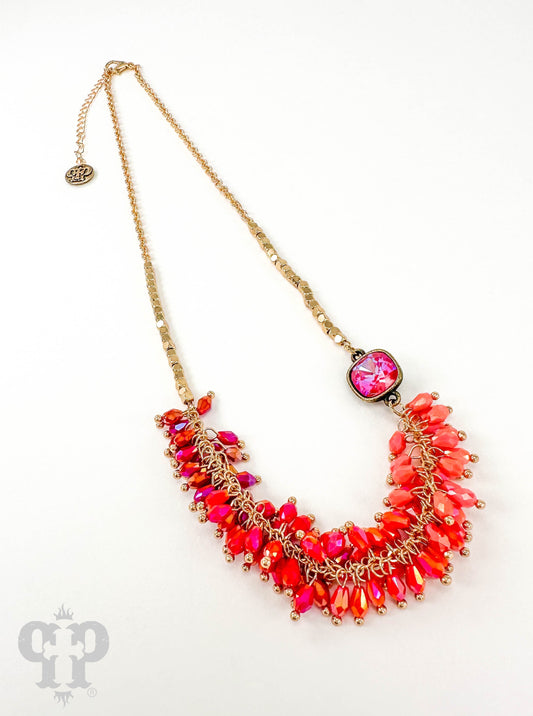 Bead fringe necklace, Austrian crystal