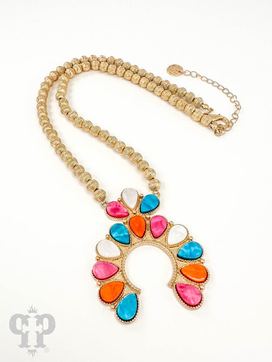 Pearlized finish squash blossom pendant necklace