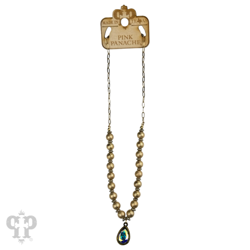 Foil texture bead and chain necklace, Austrian crystal