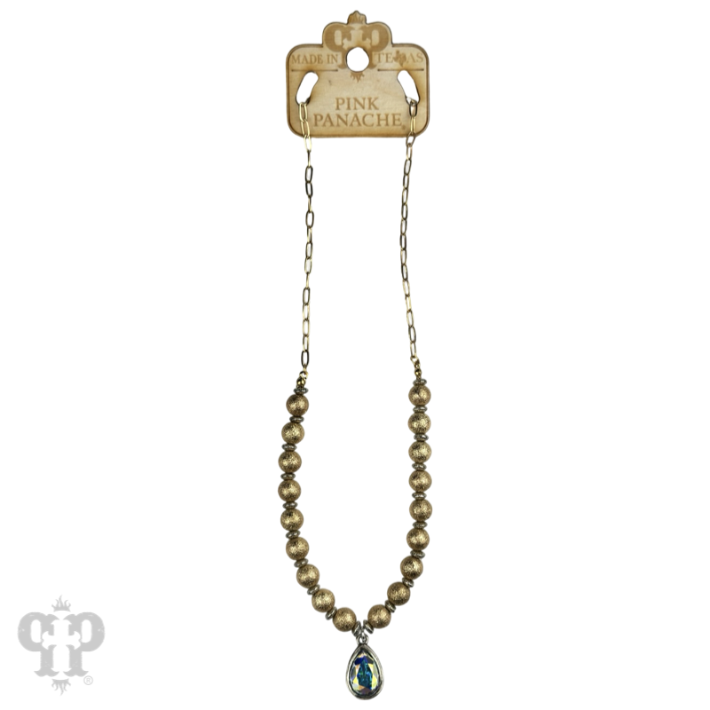 Foil texture bead and chain necklace, Austrian crystal