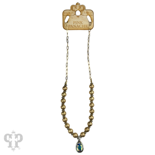 Foil texture bead and chain necklace, Austrian crystal