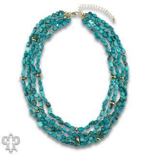 Turquoise and 18k gold dipped multi-strand necklace