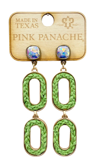 Raffia filled double oval earring with Austrian crystal, last call