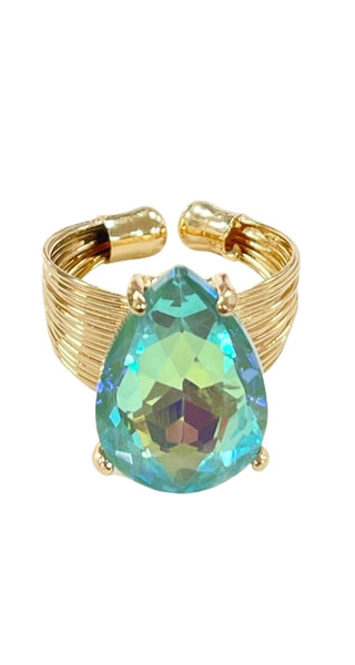 Faceted teardrop rhinestone adjustable ring
