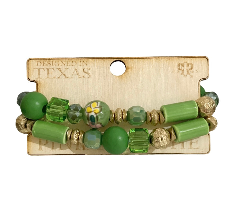 Green chunky bead bracelet set