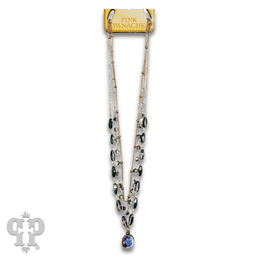 Mixed linked beads and chain necklace with Austrian crystal