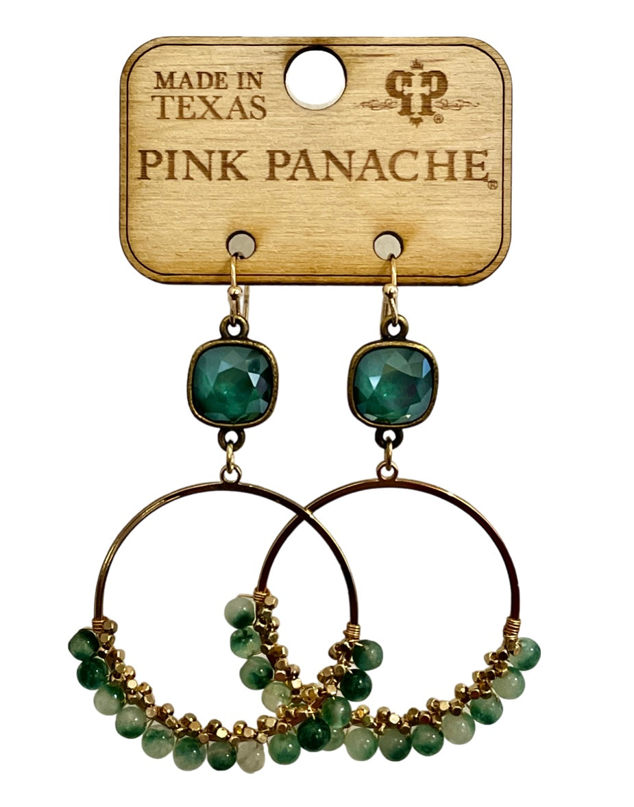 Jasper bead wrapped circle earring with Austrian crystal