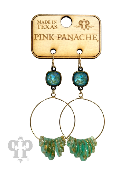 Turquoise acrylic disc earring, Austrian crystal