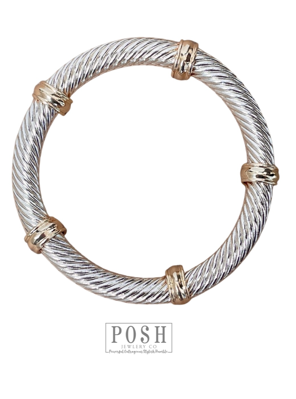 Cable wire stretch bangle bracelet