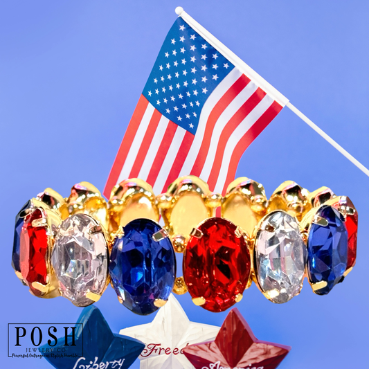Patriotic oval rhinestone bracelet