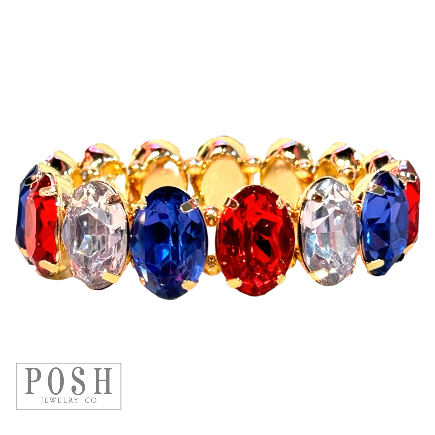 Patriotic oval rhinestone bracelet