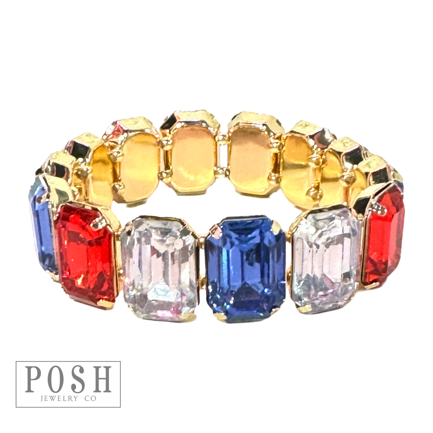 Patriotic rectangle rhinestone bracelet