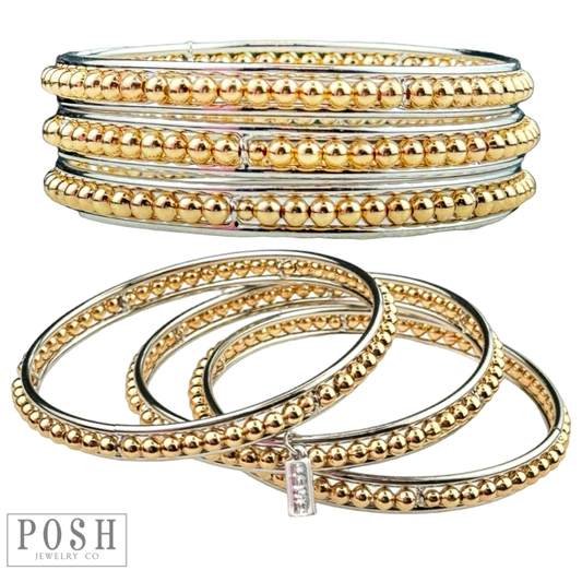 Gold and silver beaded bangle bracelet set