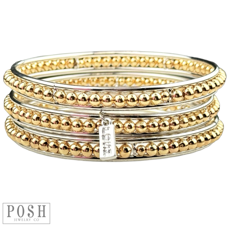 Gold and silver beaded bangle bracelet set